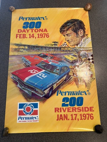 Vintage 1976 Daytona 300 Poster Bobby Allison Autograph Auto Permatex 2' x 3' Cover