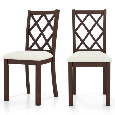2 Pcs Kitchen Wood Dining Chair Set Upholstered Seat Cushion & 4 Rubber Wood Leg - Image 1 of 4