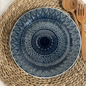 ELAMA PETRA Bohemian Blue Stoneware Salad Dinner Plates 8 1/2 Mosaic - Picture 1 of 6