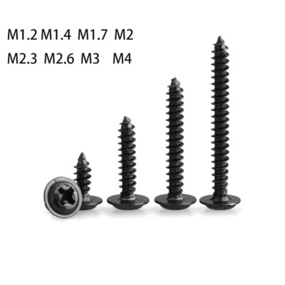 Phillips Self Tapping Screws Flange Pan Head Small Bolts M1.2 - M4 Black Zinc