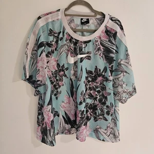 Nike Crop T-Shirt Womens 3X Blue Floral Clash Mesh Logo Athletic Breathable 3XL - Picture 1 of 5