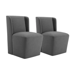 Sillas de comedor con ruedas sin montaje tapizadas respaldo de ala individuales 2 piezas gris - Imagen 1 de 8
