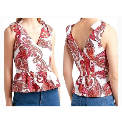 Express Women's Paisley peplum Sleeveless Top with ribbon Size Medium - Image 1 of 4