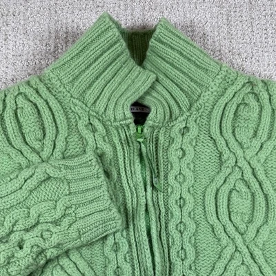 Aran Crafts Women’s Medium Green Chunky Cable Knit 100% Wool Full Zip Sweater - Image 1 of 4