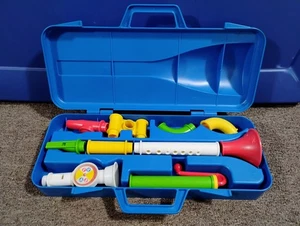Juego de cuernos combo Fisher-Price Crazy 1984 vintage en estuche de transporte - Imagen 1 de 11