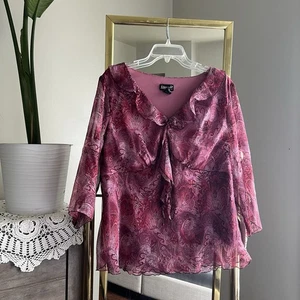 VTG Y2K Fairy Boho Floral/Paisley Mesh Ruffled Top 2XL  - Picture 1 of 3