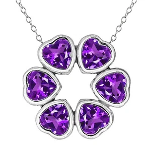 2.52 Ct Heart Shape Purple Amethyst 925 Sterling Silver Pendant With Chain - Picture 1 of 1