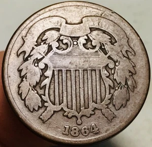 1864 Two Cent Piece 2C Civil War Date Large Motto US Copper Coin CC28426 - Picture 1 of 4