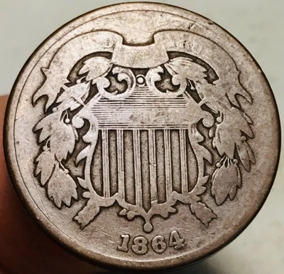 1864 Two Cent Piece 2C Civil War Date Large Motto US Copper Coin CC28426 - Image 1 of 4