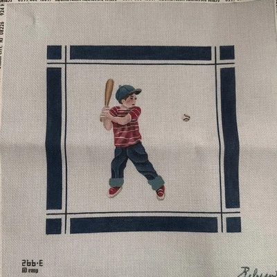 Handpainted Needlepoint Scrim Discovery Needlework 18C Baseball Player - Image 1 of 4