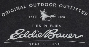 EDDIE BAUER T SHIRT TEE CHARCOAL GRAY FLY FISHING MENS SIZE L LARGE - Picture 1 of 5
