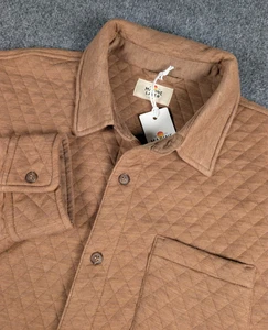 Marine Layer Corbet Quilted Overshirt Mens Large Carmel Brown Long Sleeve NWT - Picture 1 of 10