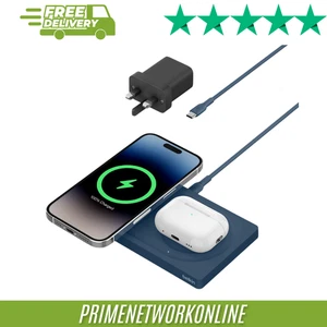 Belkin BoostCharge Pro 2-in-1 Wireless Charging Pad - Blue 100% ORIGINAL ⭐⭐⭐⭐⭐ - Picture 1 of 2