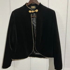 Chaqueta Blazer Vintage Separates By R&K Terciopelo 14 Negra con Cordón Dorado Fiesta EE. UU. - Imagen 1 de 6