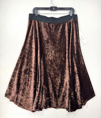 Calvin Klein Mujer Midi Falda Línea A XL Marrón Terciopelo Aplastado Cintura Elástica NUEVA Foto 1 de 4