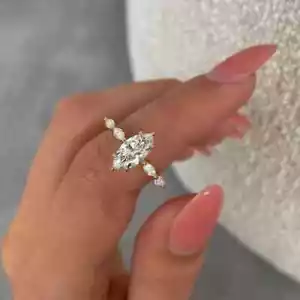 2.00Ct Marquise-Cut Moissanite Solitaire Anniversary Ring 14k Yellow Gold Plated - Picture 1 of 4