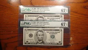 TWO 2003 PMG SUPERB GEM 67 EPQ FIVE DOLLAR *STAR* NOTES 2 $5.00 BILLS! - Picture 1 of 4