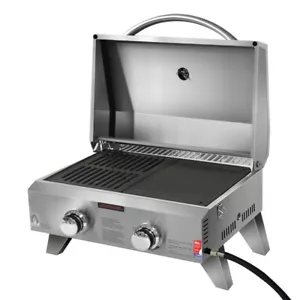 Portable Gas BBQ Grill 2 Burner Smoker Camping Cooker Stove Outdoor Kitchen LPG - Picture 1 of 7