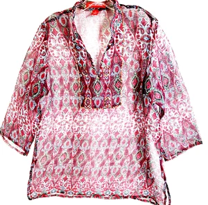 Gloria Vanderbilt Womens Blouse Top Size L Multicolor Sheer sequins 3/4 sleeve - Picture 1 of 7