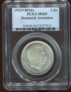 1912 Denmark 2 Kroner | PCGS MS65 | KM 811 | 101K Mtg 80% Silver | Free Shipping - Picture 1 of 5