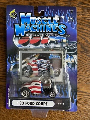 2003 Muscle Machines ‘33 Ford Coupe 1:64 03-42 Red White Blue Stars Stripes - Image 1 of 4