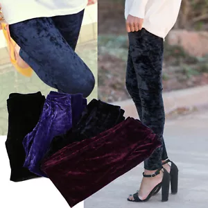 Negro Marrón Gris Borgoña LEGGINGS DE TERCIOPELO APLASTADO GÓTICO PINUP SEXY NUEVO S/M- ML - Imagen 1 de 15
