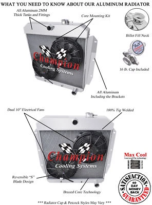 RS Champion 4 Row Radiator W/ 2 10" Fans for 1955 - 1959 Chevrolet Truck #MC5559 - Image 1 of 4