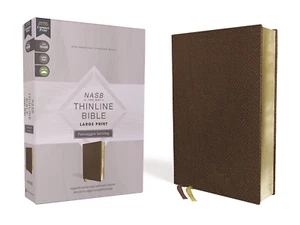 NASB, Thinline Bible, Large Print, Passaggio Setting, Leathersoft, Brown, Red Le - Picture 1 of 12