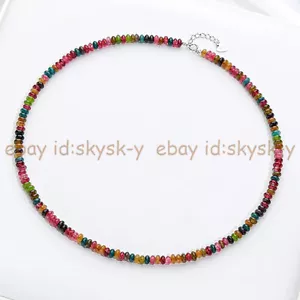 Collar de turmalina colorida natural genuina 2x4 mm cuentas gemas rondelle 14-36"" - Imagen 1 de 16