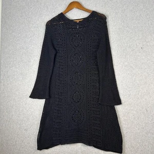 Free People Dress Women's Medium Black Crochet Open Knit Bell Sleeve Boho Beach - Picture 1 of 9