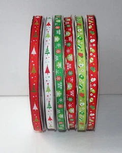 Christmas Grosgrain Ribbon 10mm Trees Snowflakes Mittens Sold 1m 2m or 5m Length - Picture 1 of 14