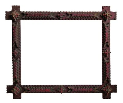 Antique tramp art Frame, black forest, original 19th century   (# 17498) - Image 1 of 4