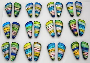 PREMIUM for dangle earrings Lot 24 pcs HANDMADE DICHROIC FUSED GLASS (R17) CABS - Picture 1 of 4
