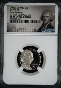 :2019-S 5C JEFFERSON NICKEL PERFECT NGC PF 70 UCAM ER TOP POP HIGHEST GRADES - Picture 1 of 2