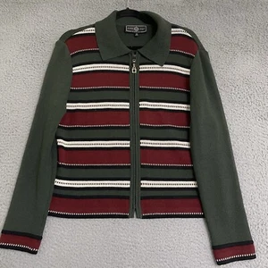 St. John Sport by Marie Gray Zip Collared Sweater Green Wool Silk Blend Womens M - Picture 1 of 9