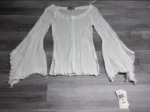 VNTG Trilogy Womens Boho Peasant Top Lacy White Ruffle Hem Flare Sleeves Medium - Picture 1 of 9