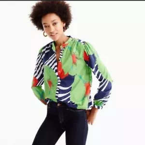 J. Crew Ratti Popover Blouse Shirt Colorful Floral Striped Women's Size 4 - Picture 1 of 9