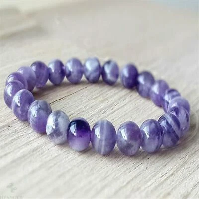 8mm Natural Amethyst Handmade Mala Bracelet Meditation Lucky Fancy Pray Wrist - Image 1 of 3