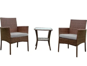 New 3 Pieces PE Rattan Wicker Chairs Outdoor Patio Dining Furniture Set w/ Table - Picture 1 of 4