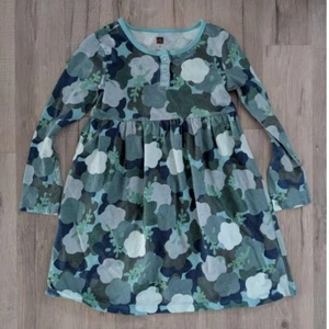 Tea Collection Green Floral Long Sleeve Button Dress For Girls Size 5T (k8) - Picture 1 of 2