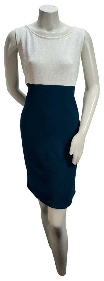 NY Collection Dress Womens size 14 Petite 14P Green White Colorblock Stretch New - Image 1 of 4