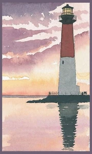 Imán de nevera Barnegat Lighthouse Sunset 3x5". Costa de Nueva Jersey. Arte en acuarela - Imagen 1 de 2