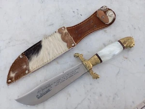 Cuchillo de Caza Bowie De Colección Funda de Cuero Inoxidable Mango Tramontinox Nácar Latón - Imagen 1 de 24