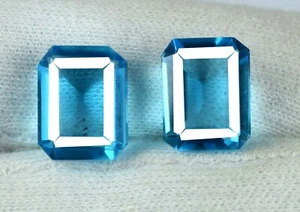 Natürlicher Schweizer Blautopas Edelstein Paar 17 kt Smaragdschliff zertifiziert SQ186 - Bild 1 von 8