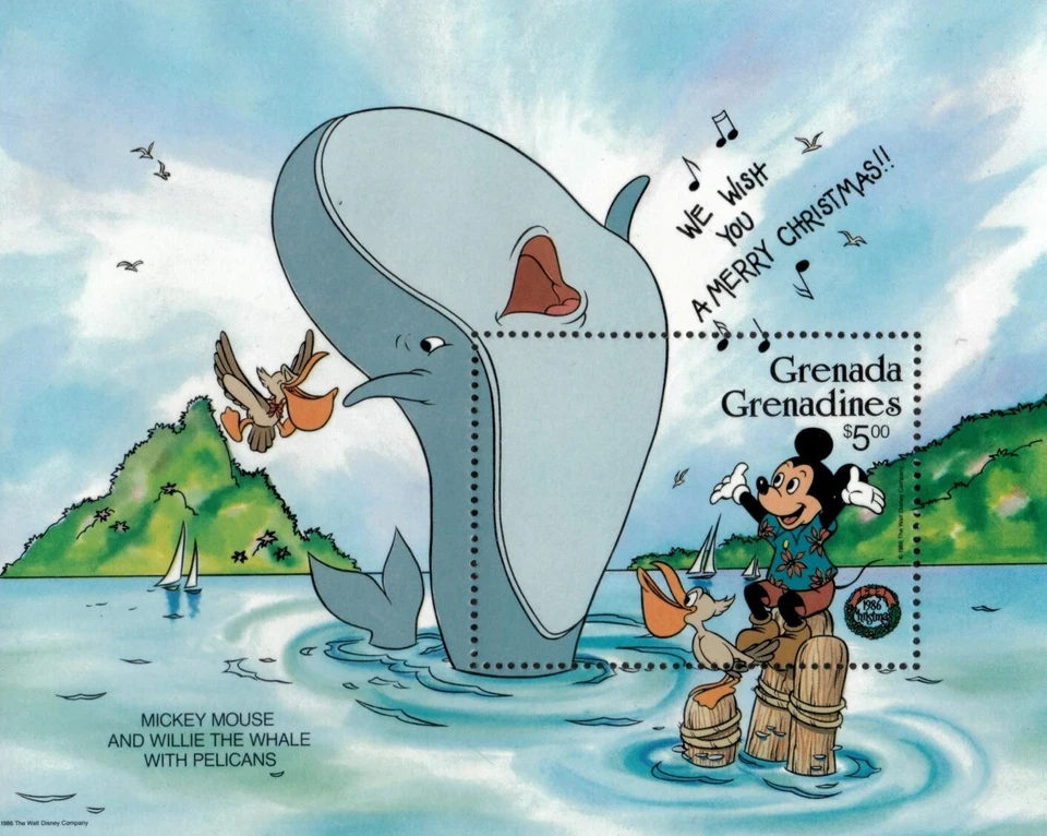 Granadinas 1986 - Navidad Disney - Hoja de estampillas de recuerdo - Scott #800 - MNH Foto 1 de 1