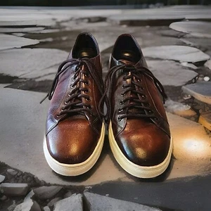 Belvedere Studio Mens "James" US Size 9.5D Leather Sneaker  Brown Cognac Casual  - Picture 1 of 23