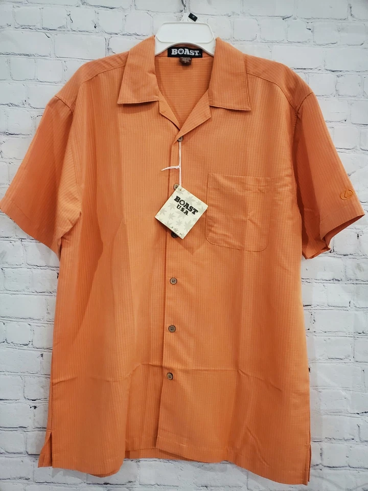 MEN'S BOAST BUTTON DOWN Camp SHORT SLEEVE DRESS SHIRT MEDIUM NEW - Image 1 of 4