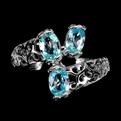 Anel de prata esterlina 925 oval zircão azul 6x4mm joia de pedra preciosa 8,5 - Imagem 1 de 4