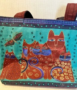 Bolso de Mano Laurel Burch 5 Cats Design Sun N' Sand Cuentas Algodón Grande 15x9.5x5 Cremallera - Imagen 1 de 15