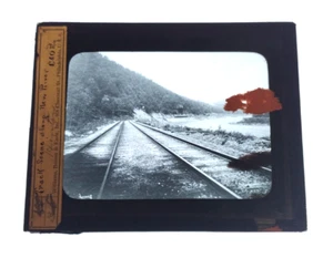 Magic Lantern Glass Slide - Track Scene along New River Hinton - C&O RR - Picture 1 of 3